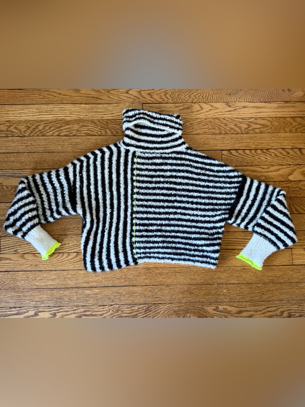 Anthropologie Pilcro Striped Black & White Cropped Turtleneck Sweater - Size XS